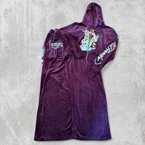 Ed Hardy Burgundy Two Piece Tracksuit Cropped Wide Leg Size XL Y2K Graphic USA